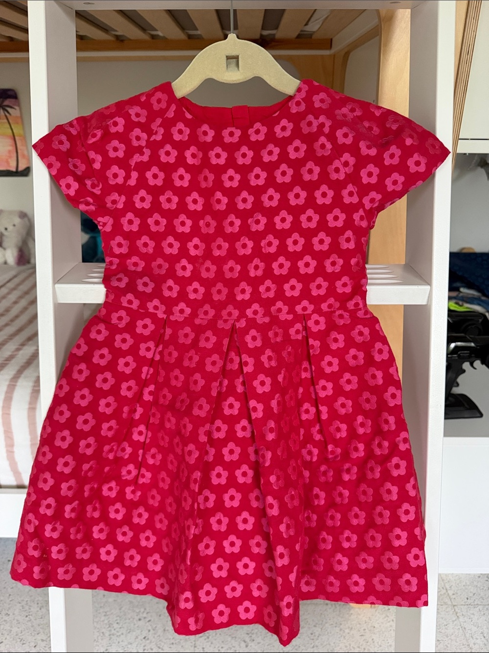 Jacadi Pink and Red Floral Fit-and-Flare Dress